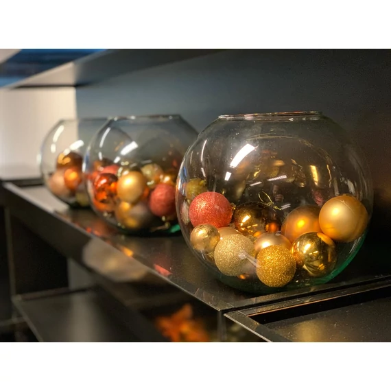 Kép 2/4 - Arany karácsonyi gömbök gömbvázában világítással