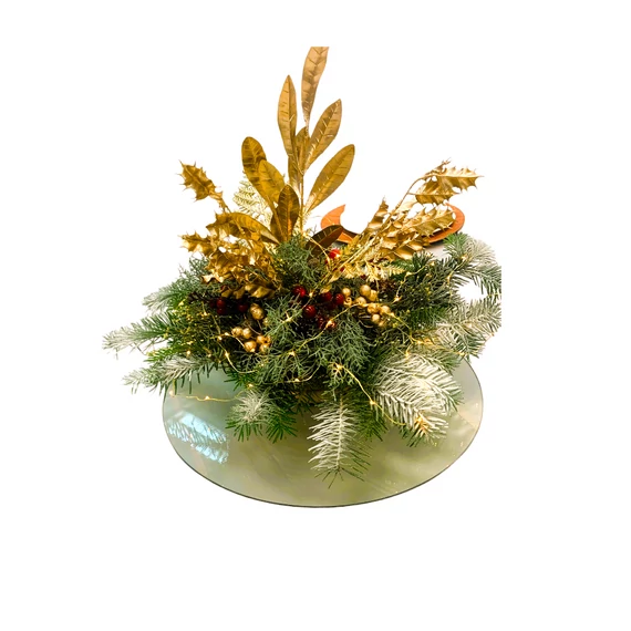 Karácsonyi asztaldísz arany gallyakkal