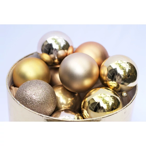 Kép 2/2 - Arany karácsonyi gömbök hengervázában