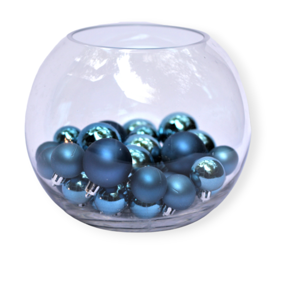 Kék  karácsonyi gömbök gömbvázában
