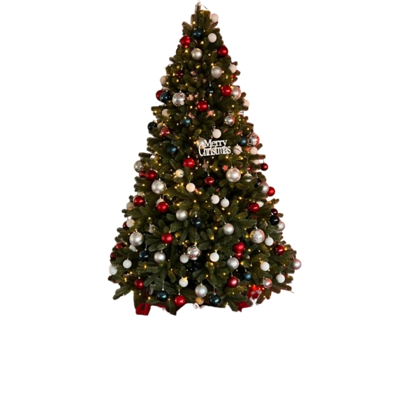 Bedíszített karácsonyfa piros-fehér színben