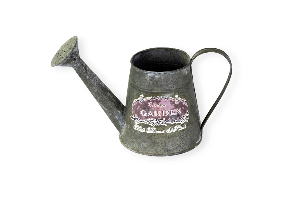 Bádog dekor locsolókanna, feliratos, szürke