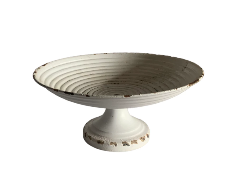 Fehér vintage bádog tál talpas